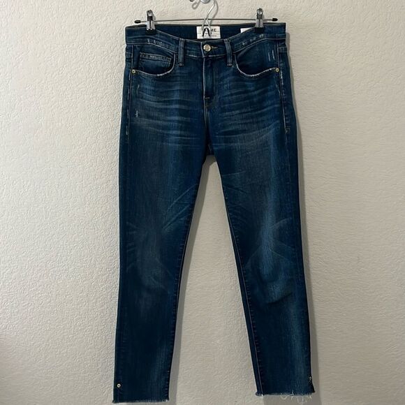 Frame Denim Denim - FRAME Denim Le Boy Jeans High Rise Burnett Raw Hem w Slit Gold Rivets, Size 25
